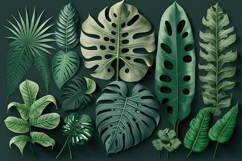 Illustration of tropical monstera leaf pattern on dark background Illustrazione stock