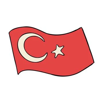Illustration of the Turkish flag featuring a red background with a white Stock Illustration