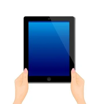 Illustration of the turned on computer tablet in a hand of the woman - vector Stock Illustration
