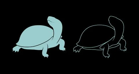 Illustration of a turtle shown in both solid silhouette and outline styles Stockillustratie