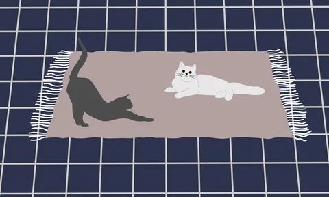 Illustration of two cats on a carpet in different poses of light and dark Stock Illustration