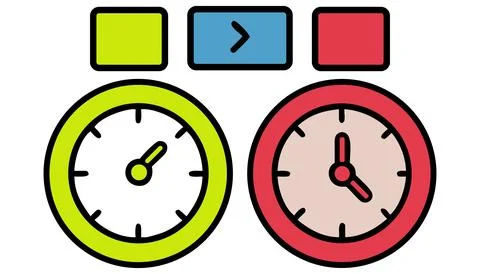 Illustration of two clocks with different times. Stock Illustration
