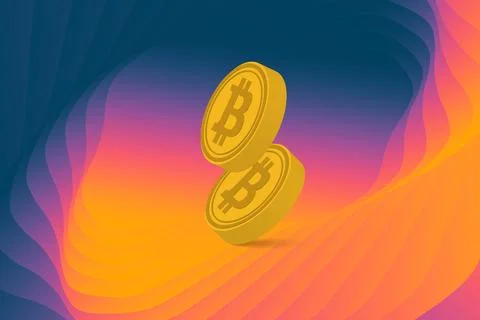 Illustration of two digital virtual cryptocurrency bitcoin gold coins on Stock Illustration