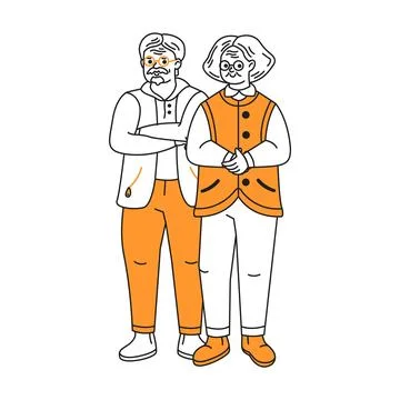 Illustration of Two Elderly People Standing Together Stock Illustration
