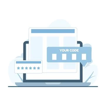 Illustration of two-factor authentication on laptop, showing secure login. Stock Illustration