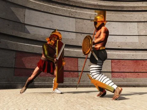 Illustration of two gladiators fighting Stock Illustration