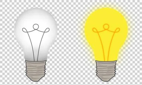 Illustration of two light bulbs, one off, one illuminated Stock Illustration