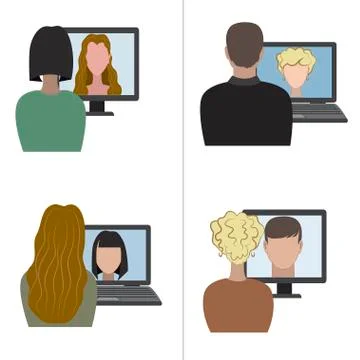 Illustration of two pair having a video chat through the internet Stock Illustration