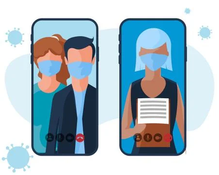 An illustration of two phone screens with pictures of male and female figures Stock Illustration