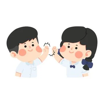 Illustration of Two Students Giving a High Five Stock Illustration