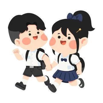 Illustration of Two Students Running to School Ilustración de archivo