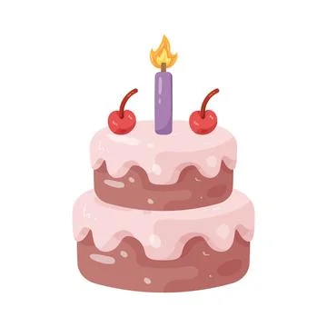 Illustration of two tier cake with candle and cherry Stock Illustration