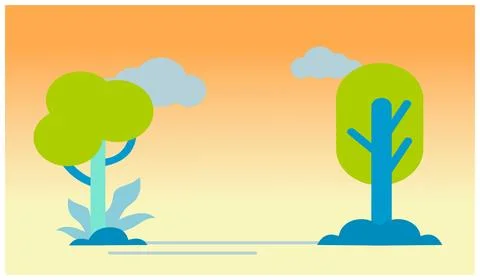 Illustration of two trees in the sky with clouds.  Nature background Stock Illustration