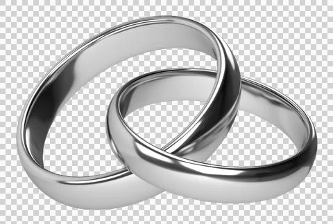 Illustration of two wedding silver rings isolated on transparent png backgr.. Ilustração Stock