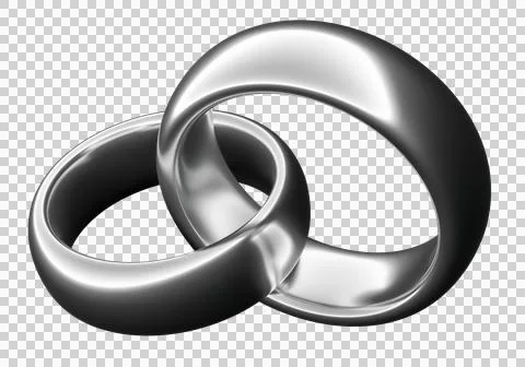 Illustration of two wedding silver rings isolated on transparent png Ilustração Stock