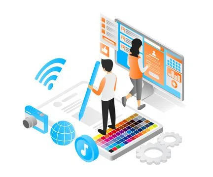Illustration of a ui designer at work 스톡 일러스트