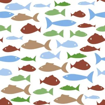 Illustration of underwater life. Pattern of various fish Illustrazione stock