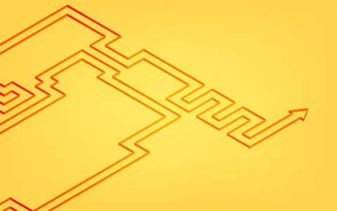 Illustration of undulating arrow, image of moving forward while hesitating, Stock Illustration