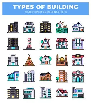 Illustration of various building icons for construction projects. Ilustración de archivo