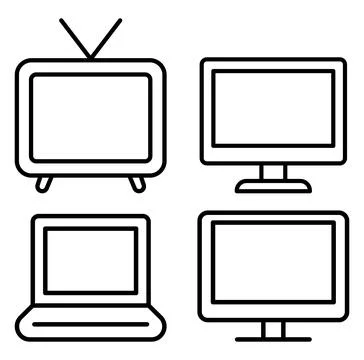 Illustration of Various Types of Screens Including TV, Computer, and Laptop Stock Illustration