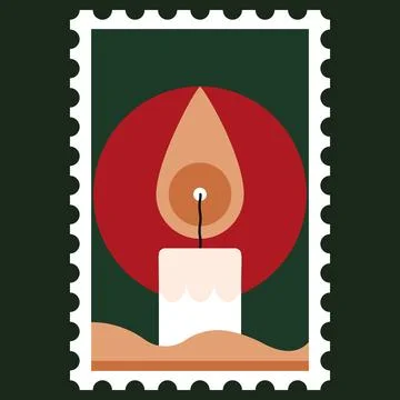 Illustration, vector, Christmas candle, postage stamp Stock Illustration