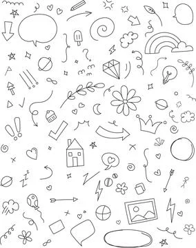 Illustration Vector of Cute Doodle, Hand Drawn Set of Cute and Funny Doodle for  Stock Illustration