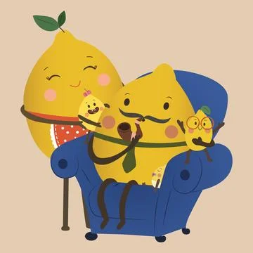 Illustration vector of cute yellow lemon family cartoon character design Stock Illustration