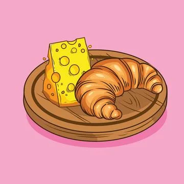 Illustration vector graphic of bread and cheese on chopping board Stock Illustration