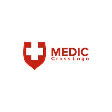 Illustration Vector Graphic of Cross Logo with Red Shield Background. Perfect Stock Illustration