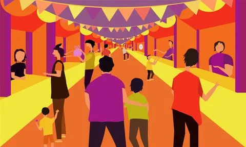 Illustration Vector Graphic of crowded summer festival market. Stock Illustration