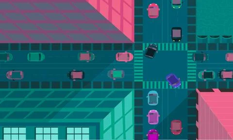 Illustration vector graphic of crowded traffic at modern city midnight time. Stock Illustration
