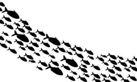 Illustration vector graphic of group fish silhouettes on  isolated background. Stock Illustration