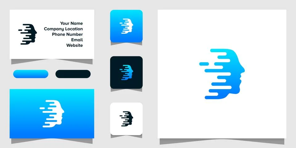 Illustration Vector Graphic of Head Technology logo and business card Stock Illustration