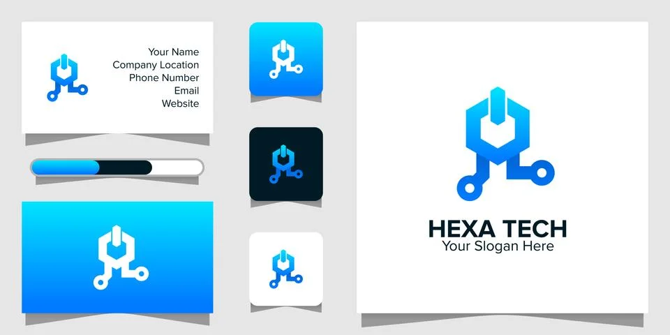 Illustration Vector Graphic of Hexagon Tech logo and business card Stock Illustration