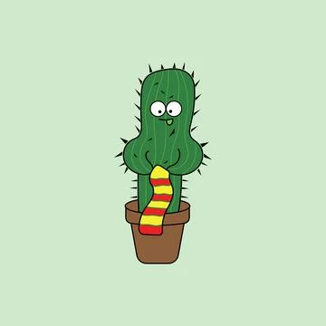 Illustration vector graphic Kids drawing style cactus knitting a scarf in a.. Stock Illustration