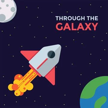 Illustration vector graphic of Rocket Through The Galaxy. Perfect for kid poster Stock Illustration