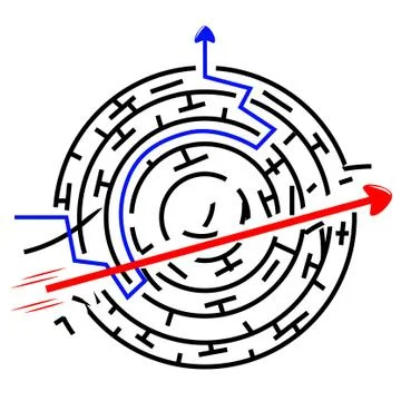 Illustration Vector, Illegal way to solve the problem, Black Circle Maze, Red Illustrazione stock