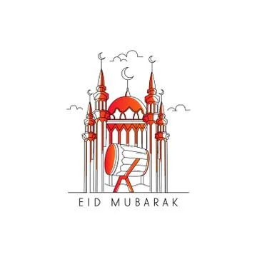 Illustration vector mosque and drum for celebration eid mubarak Stock Illustration