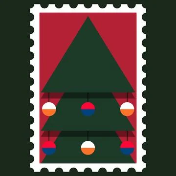 Illustration, vector, New Year tree, postage stamp Stock Illustration
