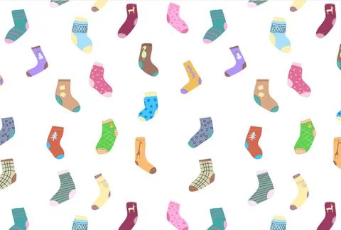 Illustration vector seamless wallpaper many colorful socks with different Stock Illustration