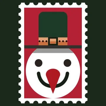 Illustration, vector, Snowman, postage stamp Illustrazione stock