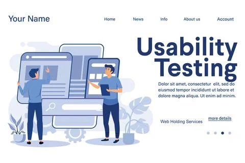 Illustration vector Usability testing concept landing page with the young man 스톡 일러스트