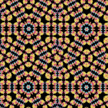 Illustration of vibrant repeated patterns on a black background Illustrazione stock
