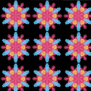 Illustration of vibrant repeated patterns on a black background Illustrazione stock