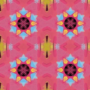 Illustration of vibrant repeated patterns on a pink background Illustrazione stock
