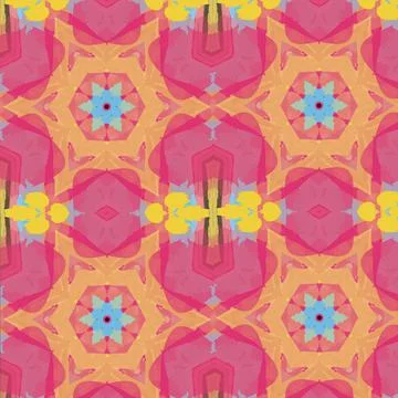 Illustration of vibrant repeated patterns on a pink background Illustrazione stock