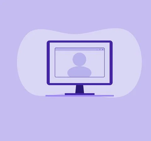 Illustration of video call on computer screen. Video conference calling Illustrazione stock