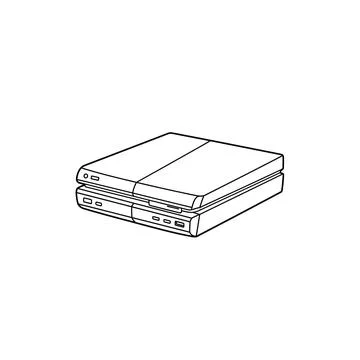 Illustration of vintage game console with controllers, black and white Stock Illustration