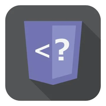 Illustration of violet shield with php programming language question mark, Illustration