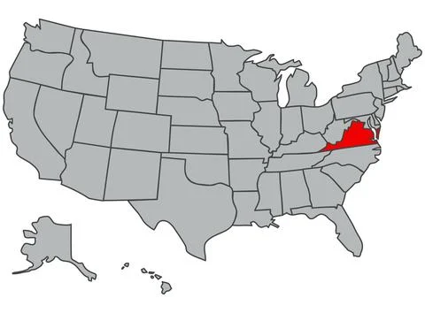 Illustration of Virginia State. Vector map of the USA in gray color. Contours Illustrazione stock